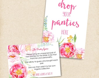 bachelorette panty game, bridal shower panty game, hen party game, lingerie shower game, bridal shower games, peonies bridal shower - br57