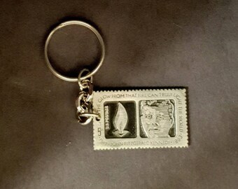 JFK Pewter Postal Stamp Keychain