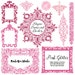 Pink Glitter Flourish Clipart, Digital Frames, Flourish Clip Art, Wedding Invitation Clip Art, Instant Download