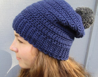 Blue Slouch hat, Slouch beanie, Woman's hat, Crochet Beanie hat
