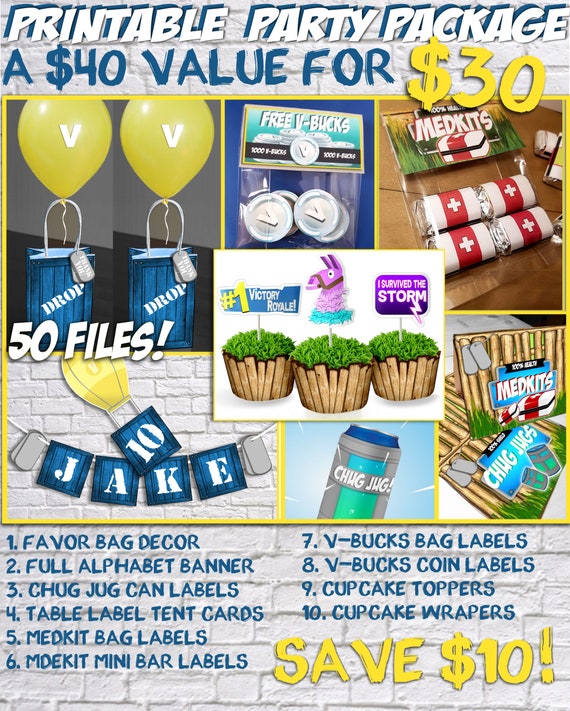 Printable Fortnite Party Kits Birthday Wikii - fortnite inspired printable party pack 50 files