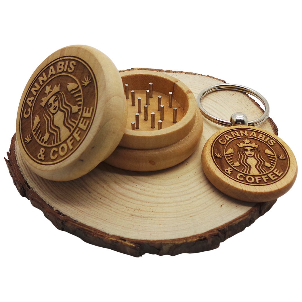 Wooden Cannabis Herb Grinder Gift Set Wood Keyring Keychain