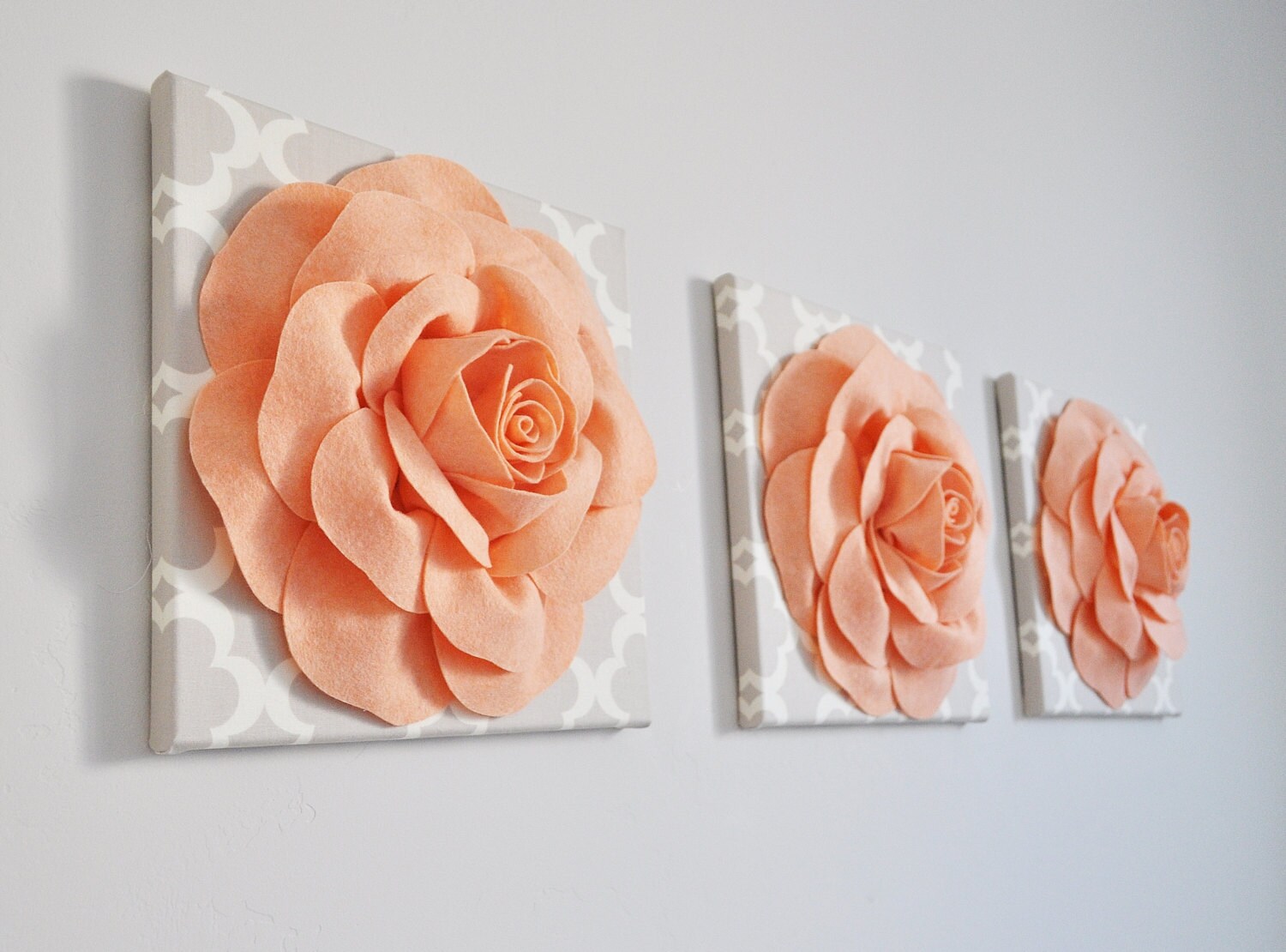 Peaches and Creame Wall Decor Set of Three Peach Roses on