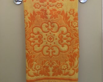 Two Bright Citrus Colored Bath Towels 1960s Vintage