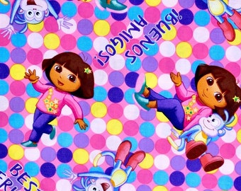 Dora the Explorer fabric, Dora and Boots fabric, Hispanic Bilingual girl fabric 100% cotton for Quilting and general sewing projects.