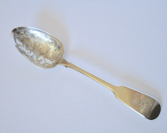 Antique Decorative Georgian Sterling Silver Spoon, Flatware