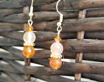 Orange Agate and Swarovski crystal earrings