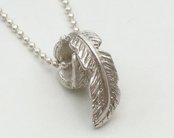 Sterling Silver Curled Feather Necklace