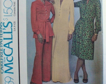 McCall's 4359 - 1970's Pullover Dress, Top and Pants Pattern for Knits - Size 12, Bust 34, UNCUT