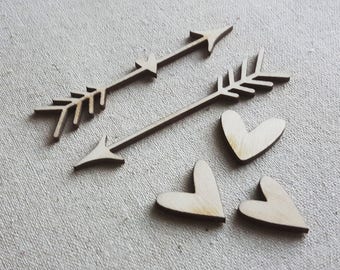 Wooden Arrows and Hearts, Valentines Decor, Love Theme, Valentines Day Decor, Arrow and Heart, Arrows Decor, Scrapbooking Arrows