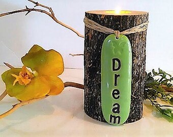 Dream candle - Tree branch candle - Green candle - Holiday gift - Wood candle - Ceramic candle - Home and Living - Holiday gift