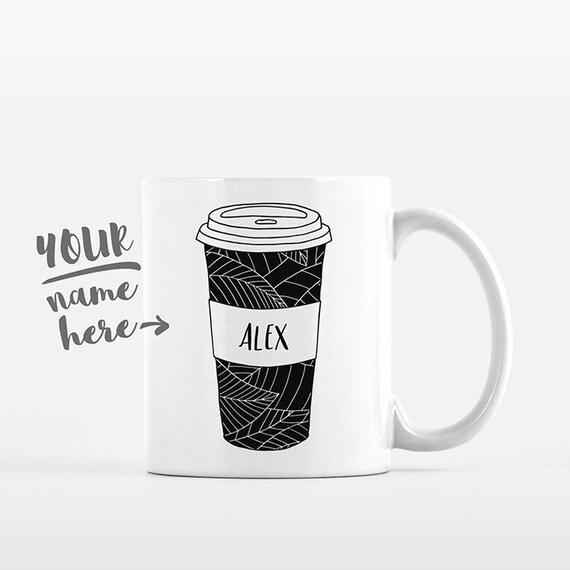 Leaf Leaves Mug Pattern Travel Mug Drawing Personalized Coffee Mug Custom Mug Name Coffee Cup Personalized Gift for Men Gift for Boyfriend