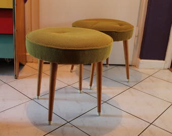 Fantastic 50s Original Vintage Stool Tabouret Mid Century Modern Design Solid Space Age Object Mustard Corduroy Upholstery Seat 1960s 60s