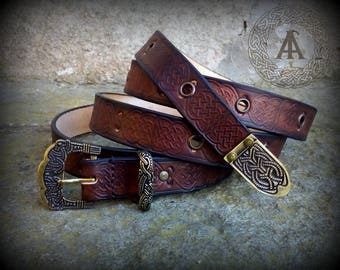 Brown Leather Embossed Medieval Belt
