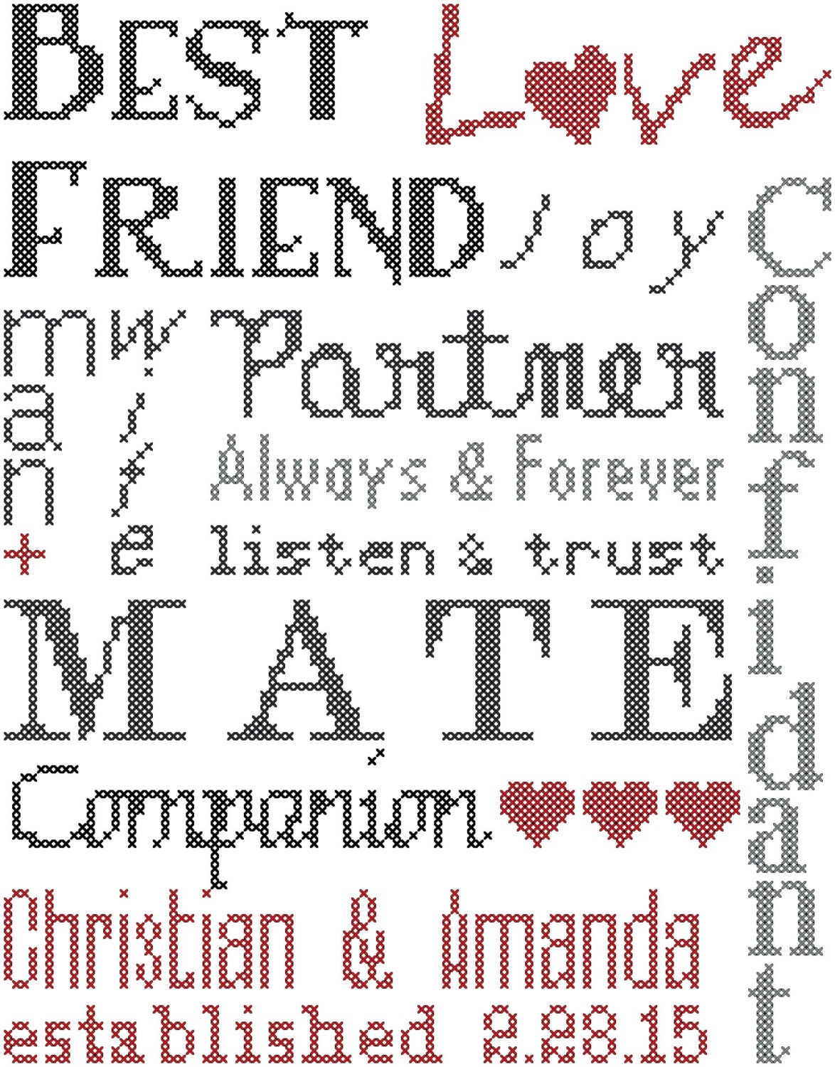 Modern Wedding Cross Stitch Pattern Spouse Words Cross Stitch
