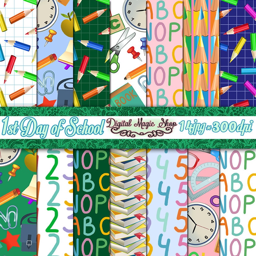 1st day of school Digital Papers Pack Seamless pattern