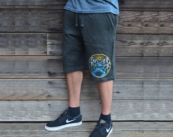 Waterfall Sweat Shorts - Men's Shorts - Sacred Geometry Shorts - Metallic Festival Shorts - Mens Workout Shorts