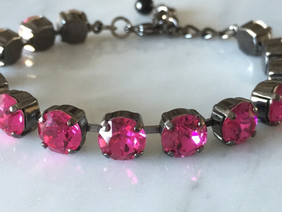 Fuchsia Swarovski Crystal Bracelet, Gunmetal