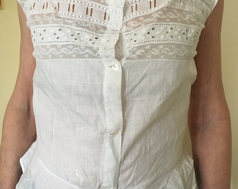 Antique Edwardian Victorian Cotton White Lacy Corset cover camisole