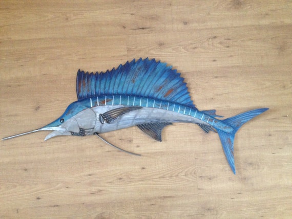 Sailfish Metal 48in Wall Art Fish sculpture Handmade Beach Coastal Tropical Ocean Fishing