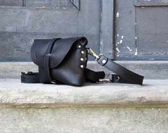 fanny pack, festival bag, waist bag Crossbody leather purse , hip bag, bum bag, belt bag, leather purse navy black soft L