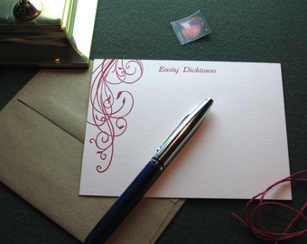 Custom Letterpress Stationery - 15 Personalized Notecards, Floral Design