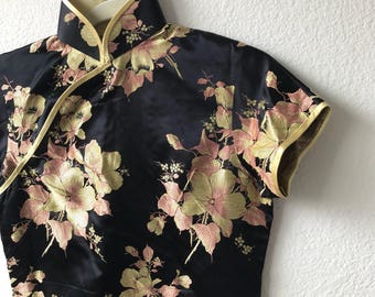 Vintage amazing black pink and gold qipao sz S
