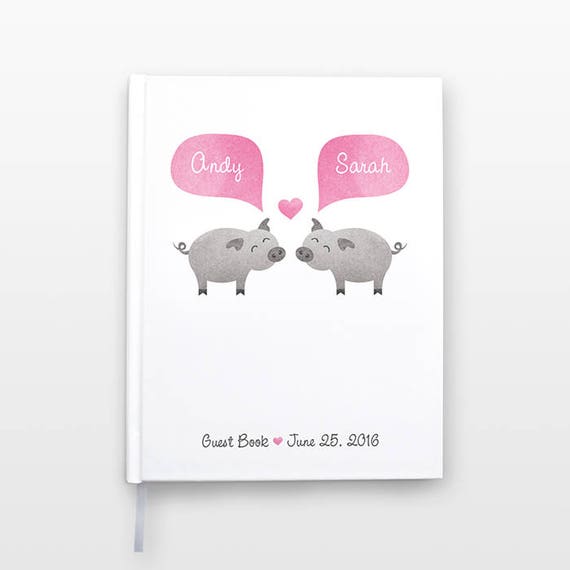 Pig Wedding Guestbook, Bridal Shower Guest Book, Animal Wedding Guest Book, Unique Engagement Gift, Personalized Journal, Couple Notebook