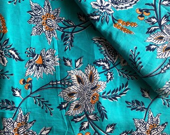 Hand Stamped Fabric, Indian Cotton Voile, Mulmul block print Fabric, Border Print fabric, Fabric By the Yard, sewing and quilting fabric
