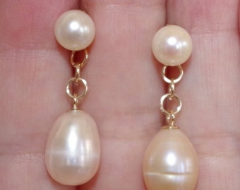 Gorgeous 14K 7MM Golden Pearl Stud & Golden Pearl Drop Earrings Free Ship USA