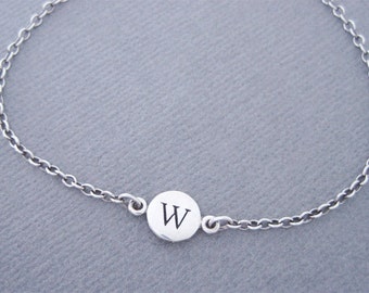 Silver initial Charm Bracelet, W Initial Bracelet, Silver Bracelet, Letter W Bracelet, Sterling Silver, W