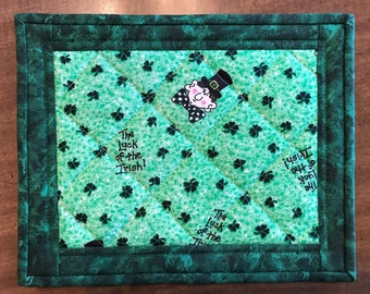 Quilted mug rug, St. Patrick's Day, shamrocks, candle mat, mini-placemat, snack mat, Quiltsy handmade, Item #331