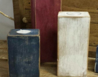 Red, White & Blue pallet wood candle holder