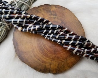 Batik Bone Hair Pipe Beads, 1 Inch, Bone Tube Beads