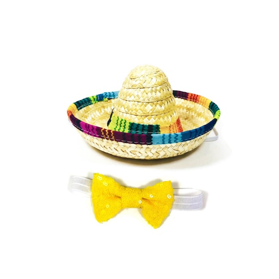 Sombrero + Bow Tie || Mini Sombrero || Dog Hat || Straw Hat || Mini Sombrero || Fiesta Party || Fiesta Hat