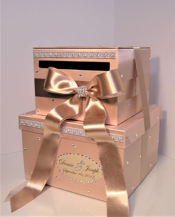 Wedding Card Box Rose Gold and Champagne Gift Card Box Money