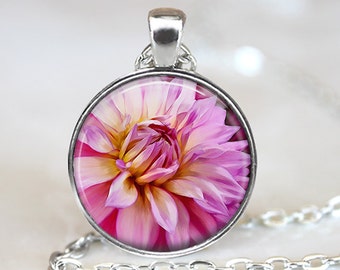 Pink Dahlia Pendant, Pink Flower Pendant, Dahlia Necklace, Flower Jewelry, Dahlia Art Pendant, Bronze, Silver, Roses Jewelry, 367