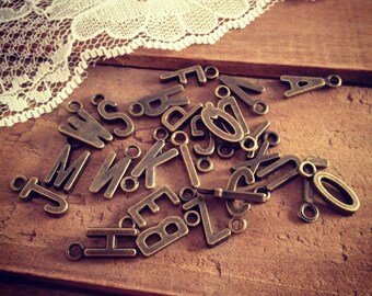 26 Pcs Vintage Style Monogram Letter Alphabet Initial Monogram Charms Antique Bronze K072