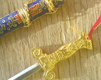 Vintage Cloisonne Ornate Brass Sword Letter Opener