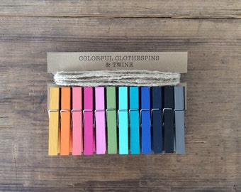 Colorful Clothespins. Rainbow Clothespins. Jute Twine. Kids Art Display. Painted Clothespins. Photo Clothesline. Wedding Decor. Dorm Decor.