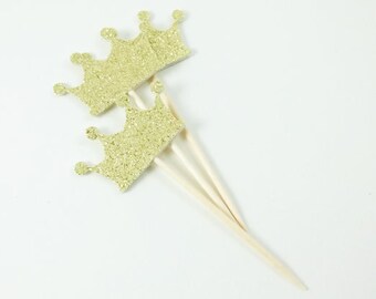 12 gold-Glitter-Krone-Zahnstocher