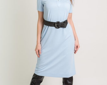 Vintage Light Blue Sun Burst Neck Shift Dress (Size Medium)