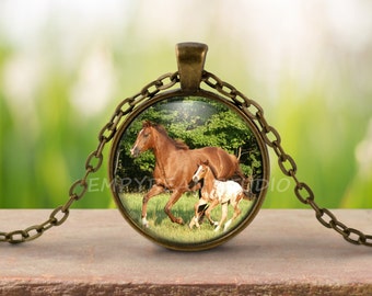 HORSE PENDANT, Horse Necklace, Horse Lover, Appaloosa Horse, Equine Jewelry, Equestrian Jewelry, Spotted Horse, Horse Art, Mare and Foal