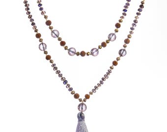 Iolite, lavender amethyst, pyrite and rudraksha mala