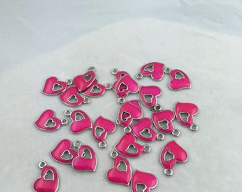 Pink Enemeled Heart Charms