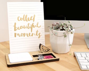 Photo Stand - Desk Organiser (2 tray) - Photo Holder, Desk Caddy, Memory Holder, Quote Display, made from Bamboo