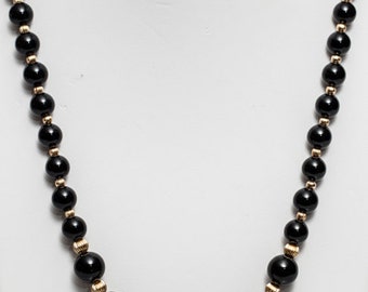 gold leaf, fused glass pendant and onyx necklace