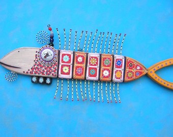 Fork Tail Trout, Original Found Object Wall Sculpture, Animal Sculpture, Wood Carving, Wall Decor, by Fig Jam Studio