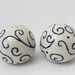 Salt and Pepper Shakers, handmade ceramic shakers, white with blue hand drawn design, lovely round shakers, comfortable to hold (N-spb-9)