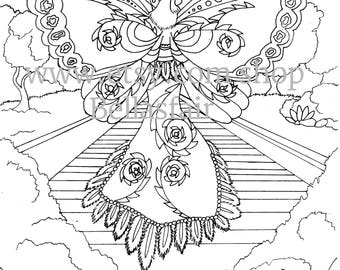 Fairy Woman, Mythical, Coloring page, wing's,